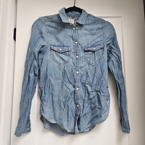 AMERICAN EAGLE Blue Chambray Button up Pearl Snap XXS AE